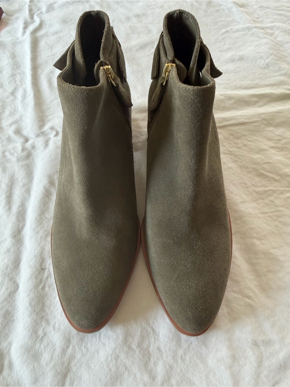 Talbots Olive Green Suede Ankle Booties with Side Zip